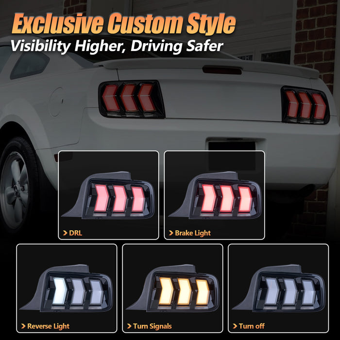 VLAND Full LED RGB Tail Lights For Ford Mustang 2005-2009 with Sequential Turn Signal