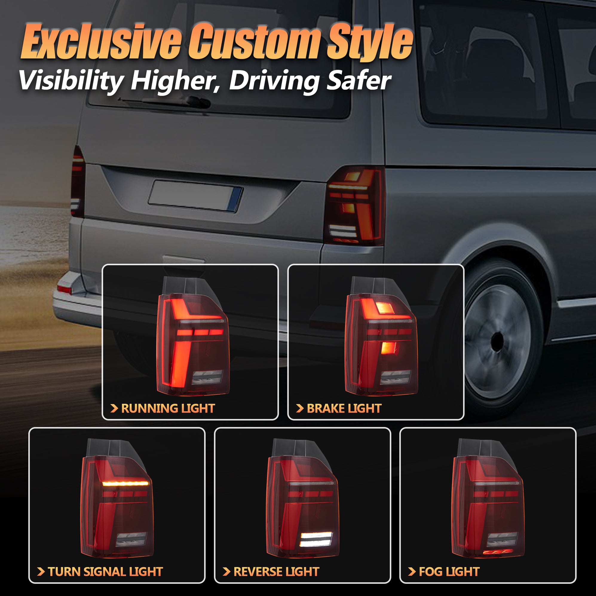 Multivan Rear Light VLAND LED Tail Lights For Volkswagen Transporter T6 Caravelle Multivan ...