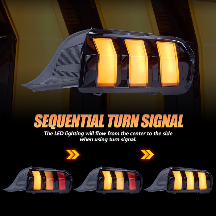 VLAND Full LED Tail Lights For Ford Mustang 2024-2025 with Red Sequential Turn Signal