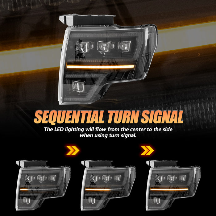 VLAND LED Projector Headlights For Ford F150 Pickup 2009-2014 With DRL [DOT. SAE.]