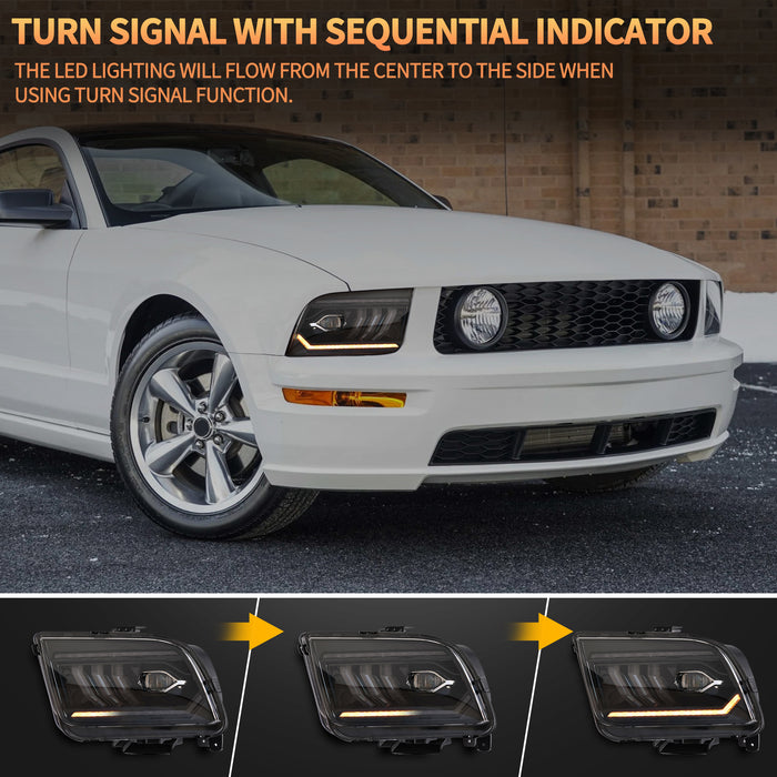 VLAND LED Dual Beam Headlights For Ford Mustang 2005-2009 Front Lights Assembly [SAE. DOT.]