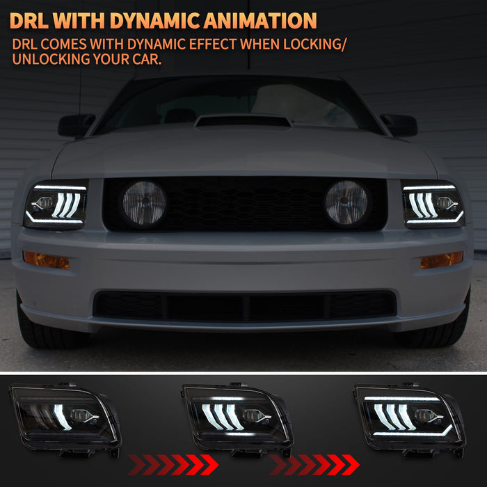 VLAND LED Dual Beam Headlights For Ford Mustang 2005-2009 Front Lights Assembly [SAE. DOT.]