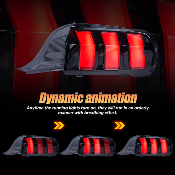 VLAND Full LED Tail Lights For Ford Mustang 2024-2025 with Red Sequential Turn Signal