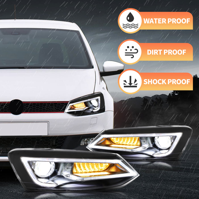 VLAND LED Headlights For Volkswagen (VW) Polo MK5 2009-2017 Turn Signal with Sequential indicators