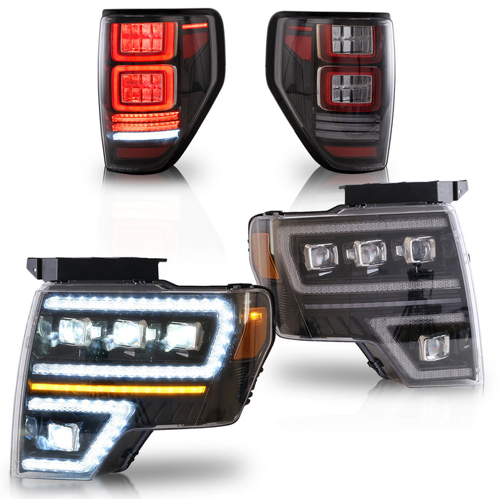 VLAND LED Projector Head Lights and Tail Lights For Ford F150 Pickup 2009-2014 With DRL [DOT. SAE.]