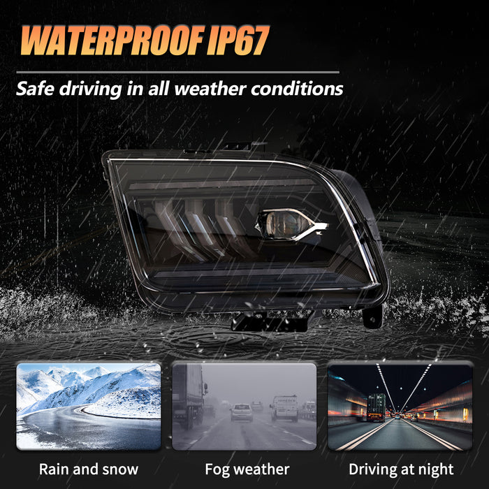 VLAND LED Dual Beam Headlights For Ford Mustang 2005-2009 Front Lights Assembly [SAE. DOT.]