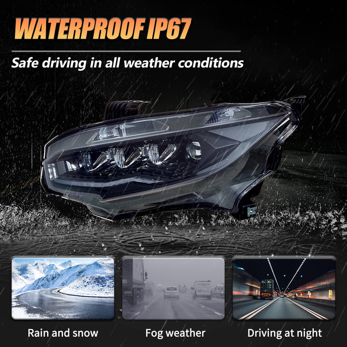 VLAND 2016-2021 Honda Civic LED Headlights Sedan / Hatchback / Coupe