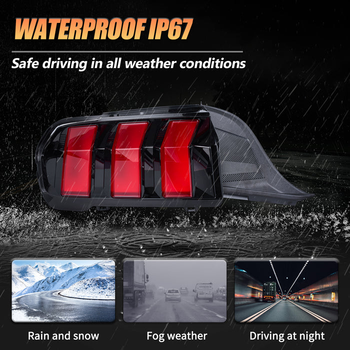 VLAND Full LED Tail Lights For Ford Mustang 2024-2025 with Red Sequential Turn Signal