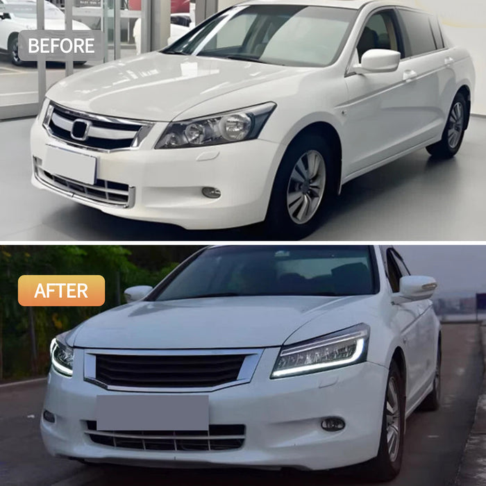 VLAND LED Headlights Honda Accord 2008-2012 8th Gen (NOT FOR 2-DOOR COUPE) With Blue Animation DRL