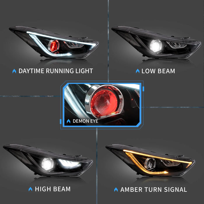 VLAND LED Headlights For Hyundai Elantra Sedan [Fifth Gen] 2011-2015 & Avante MD Coupe 2013-2014 Front Lights
