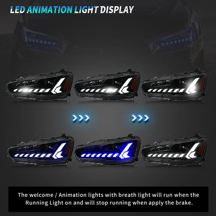 VLAND Headlights For  Mitsubishi Lancer Evo X 2008-2017 With DRL Start UP Animation