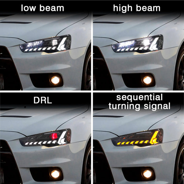 VLAND Headlights For  Mitsubishi Lancer Evo X 2008-2017 With DRL Start UP Animation