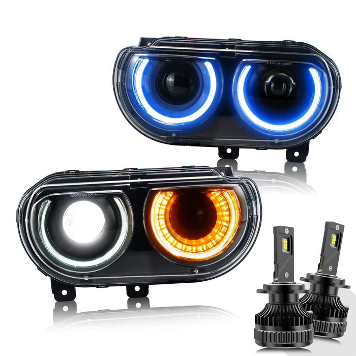 VLAND LED RGB Halo Headlights For Dodge Challenger 2008-2014 with Sequential