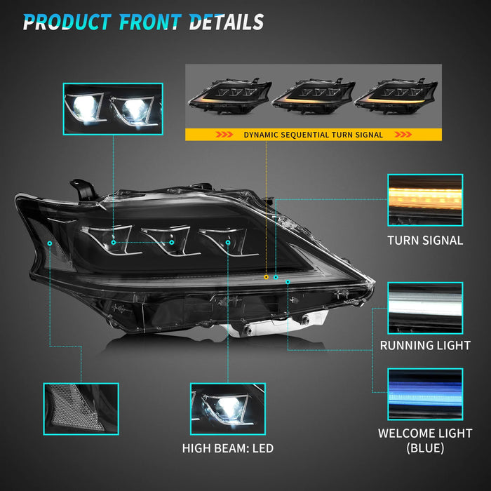 VLAND Full LED Headlights For Lexus RX350 RX450h 2012-2014 F Sport Third generation (AL10) [Fits HID/Xenon Models]