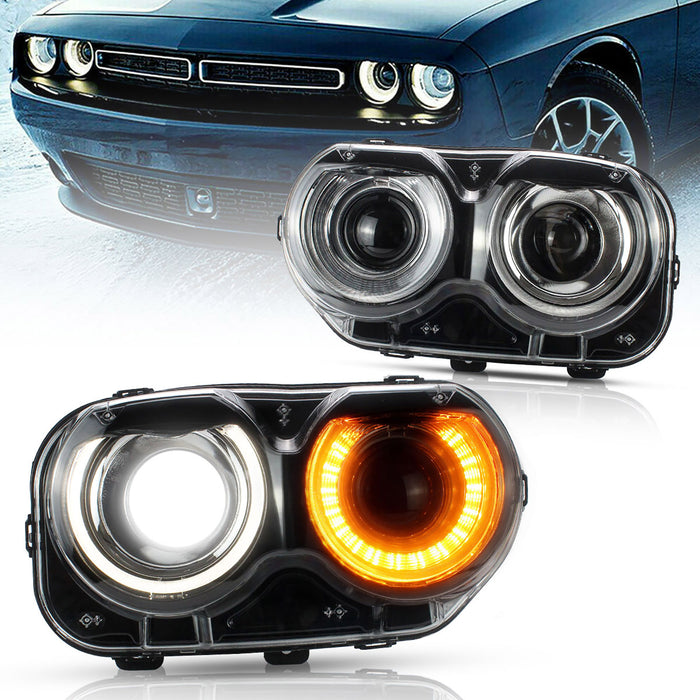 VLAND LED Halo Headlights For Dodge Challenger 2015-2022 With Sequential Turn Signals