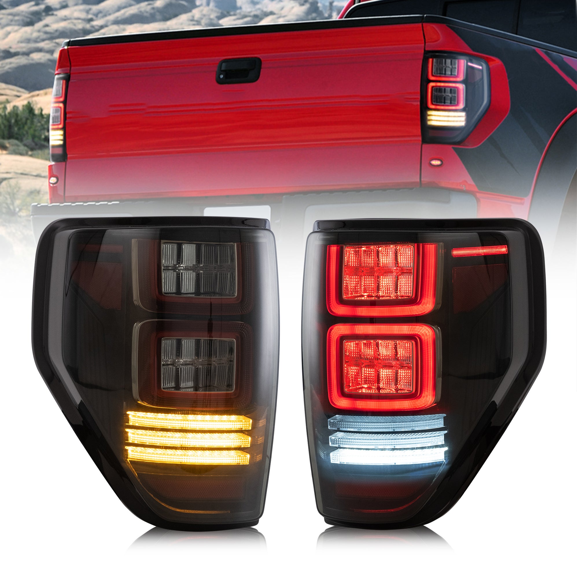 VLAND Full LED Tail Lights For Ford F150 2009-2014 Amber/Red Turn ...