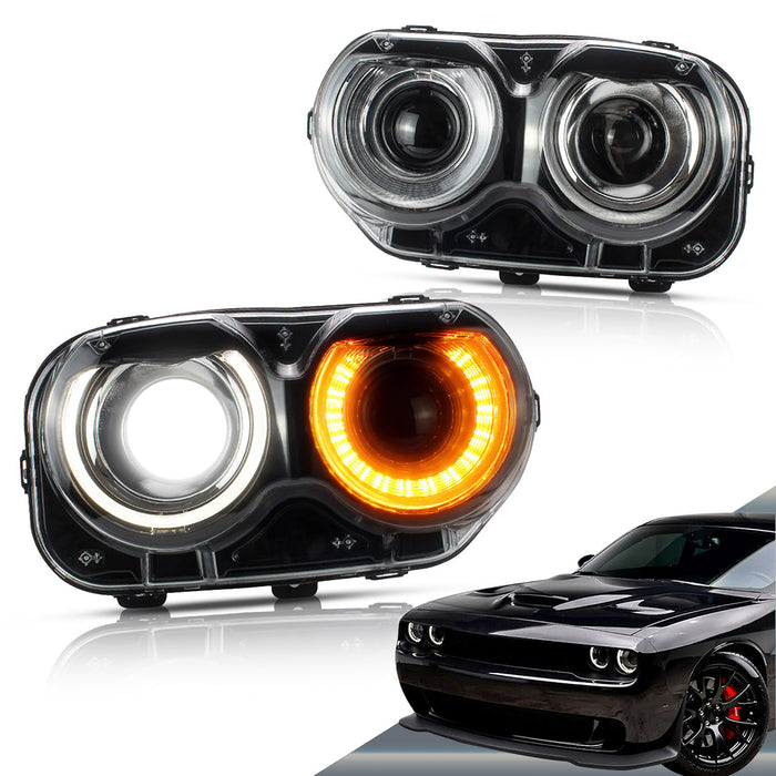 VLAND LED Halo Headlights For Dodge Challenger 2015-2022 With Sequential Turn Signals