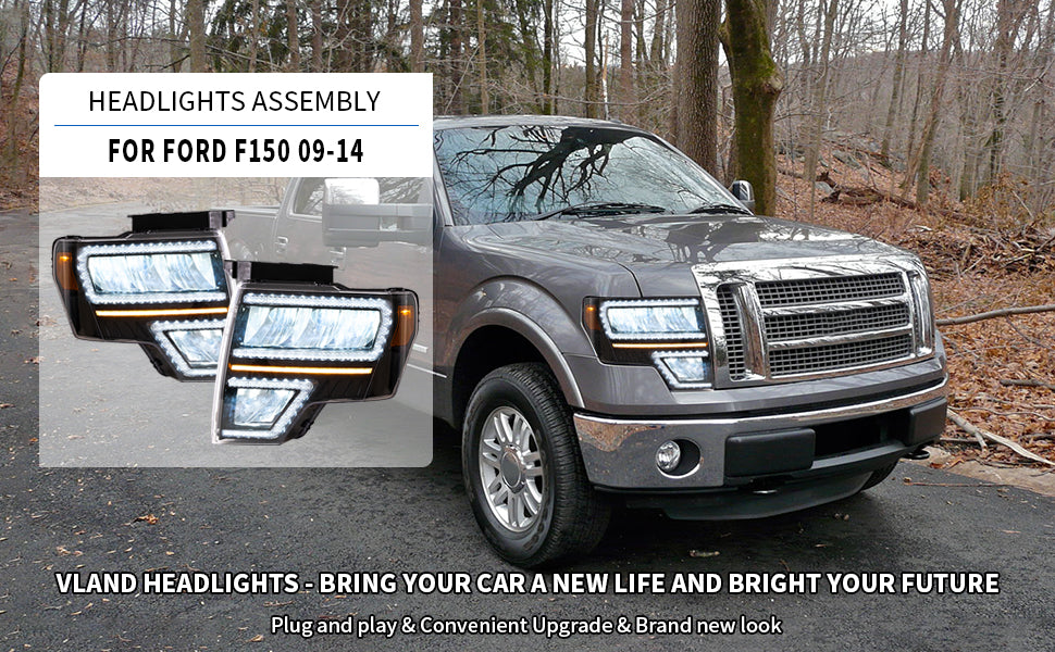 VLAND Full LED Reflector Headlights For Ford F150 Pickup 2009-2014 With DRL [DOT. SAE.]