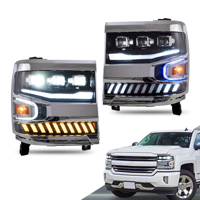 VLAND LED Head Lights For Chevrolet Silverado 1500 2500 3500 2016-2019 3rd Gen Facelift [DOT. SAE.]