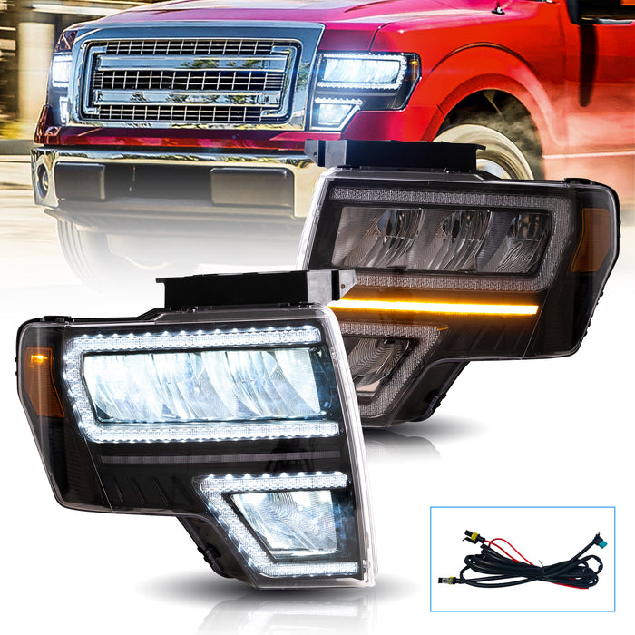 VLAND Full LED Reflector Headlights For Ford F150 Pickup 2009-2014 With DRL [DOT. SAE.]