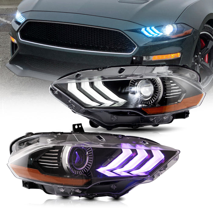 VLAND RGB Projector Headlights For Ford Mustang (Sixth Generation) [S550] 2018-2023