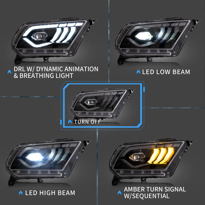 VLAND LED Dual Beam Headlights For Ford Mustang 2010-2014 [SAE. DOT.]