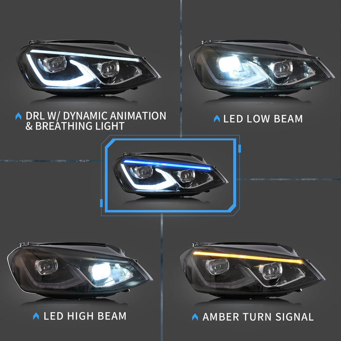 VLAND LED Projector Headlights For Volkswagen(VW) Golf MK7 2014-2017 With Sequential indicator Turn Signals (MK8 Style)
