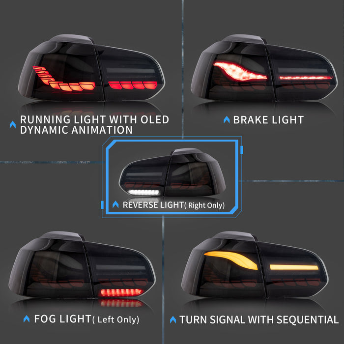 VLAND OLED Tail lights For Volkswagen Golf 6 MK6 2008-2014 With Sequential indicators Turn Signals [E-MARK.]