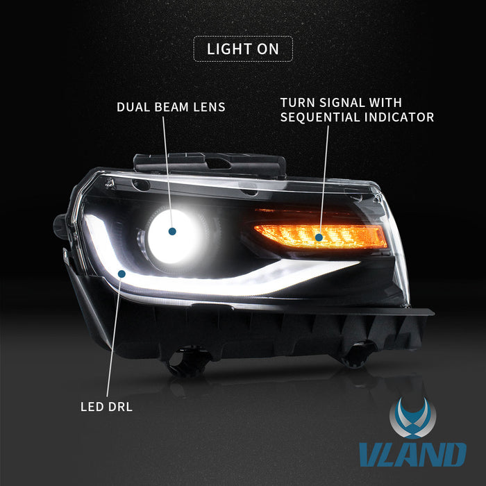 VLAND Scheinwerfer für Chevrolet Camaro 2014-2015 w/sequentielle Blinker YAA-CMR-0285
