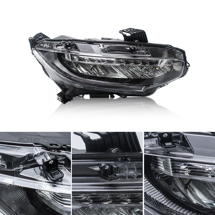 VLAND Headlights For Honda Civic 10th Sedan/Coupe/Hatchback 2016-2021 with Amber Sequential Turn Signal [SAE, DOT.]