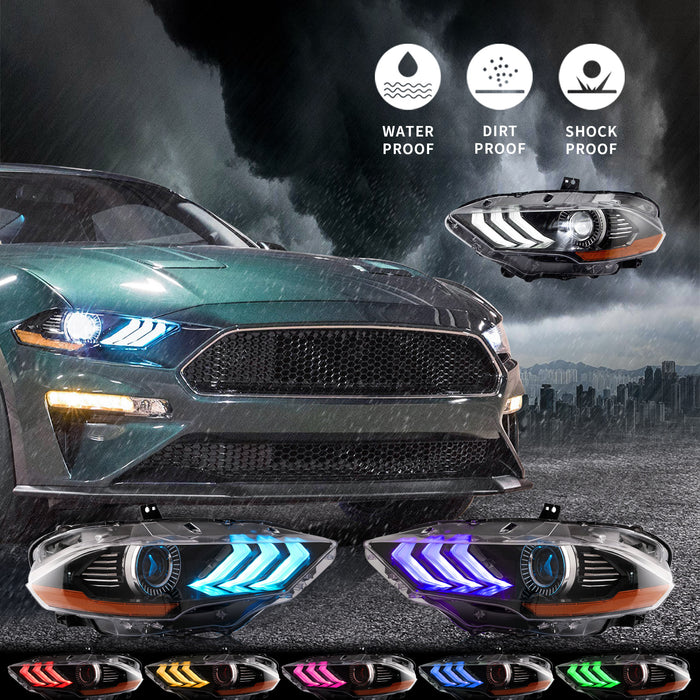 VLAND RGB Projector Headlights For Ford Mustang (Sixth Generation) [S550] 2018-2022