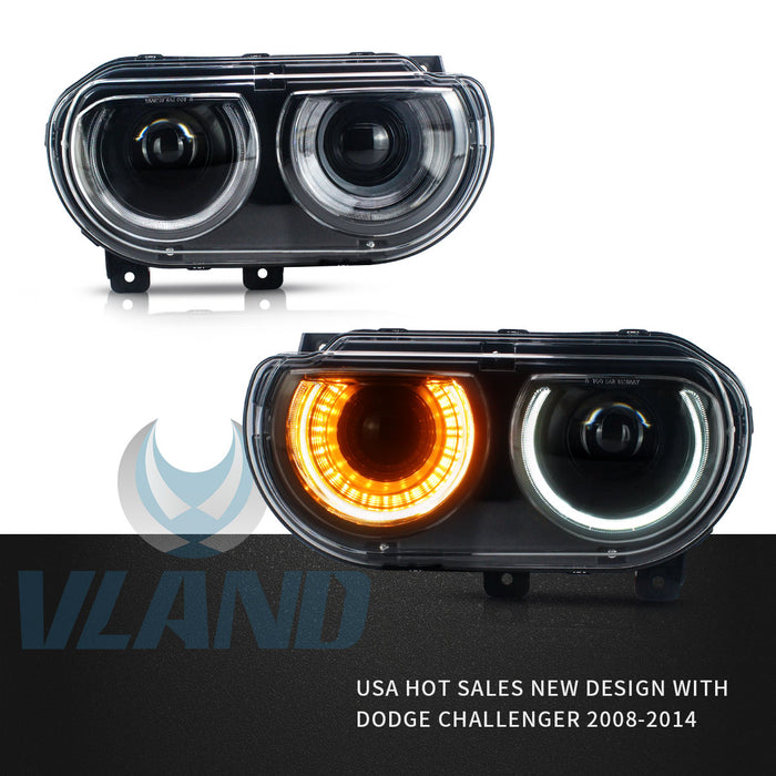 VLAND LED Projector Headlights & Taillights for Dodge Challenger 2008-2014 With Sequential Turn Signals