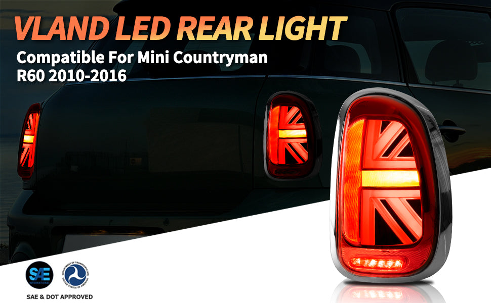 VLAND Full LED Tail Lights For BMW Mini Cooper Countryman R60 2010-2016 (First Generation)  [E-MARK]