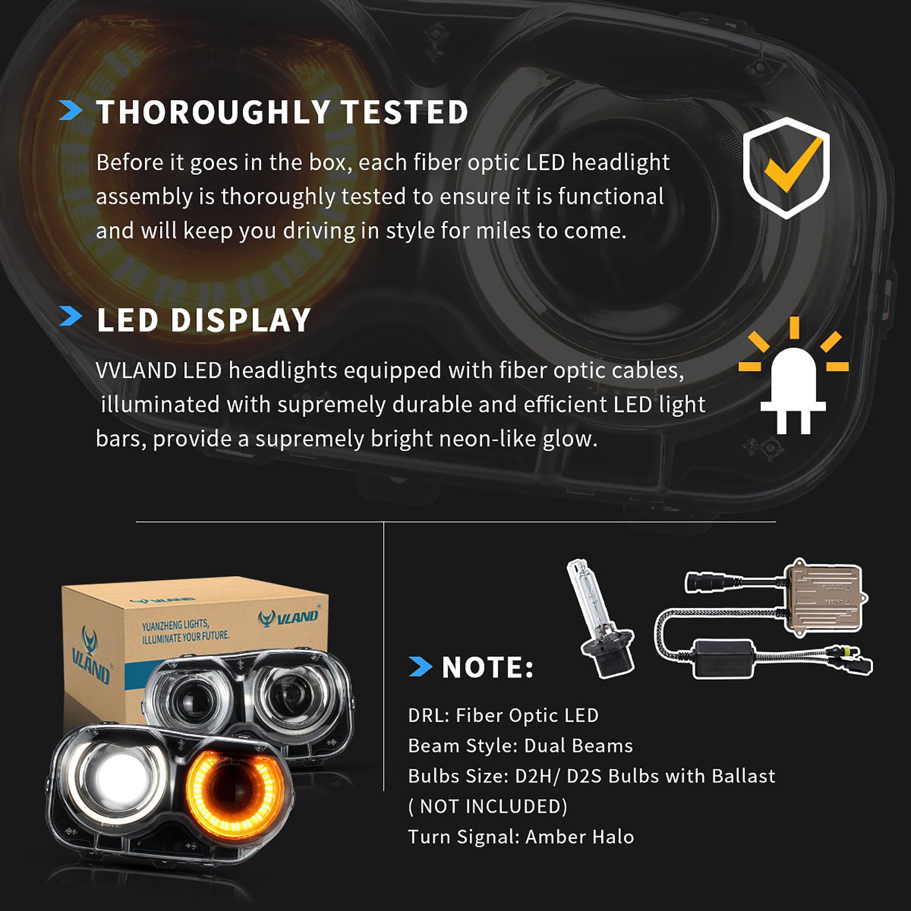 VLAND LED Halo Headlights For Dodge Challenger 2015-2024 Halogen Models