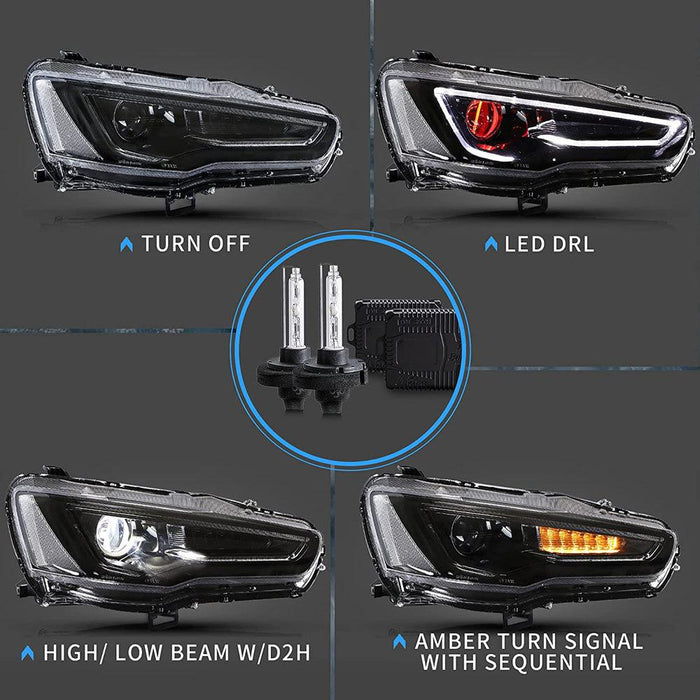 VLAND Demon Eye Headlights and D2H Bulbs For Mitsubishi Lancer GT EVO X 2008-2018 - VLAND VIP