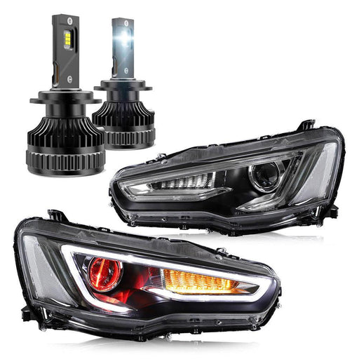 VLAND Demon Eye Headlights and D2S Bulbs For Mitsubishi Lancer GT EVO X 2008-2018.