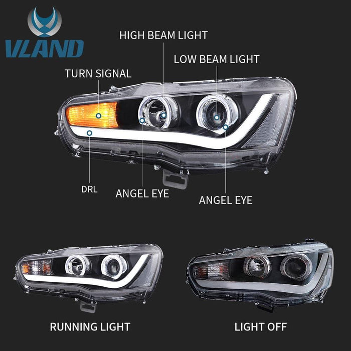 VLAND Dual Beam Headlights For Mitsubishi Lancer EVO X 2008-2018 - VLAND VIP