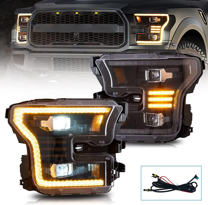 VLAND Full LED Headlights For Ford F150 13th Gen Pickup 2015-2017 With Amber DRL - VLAND VIP