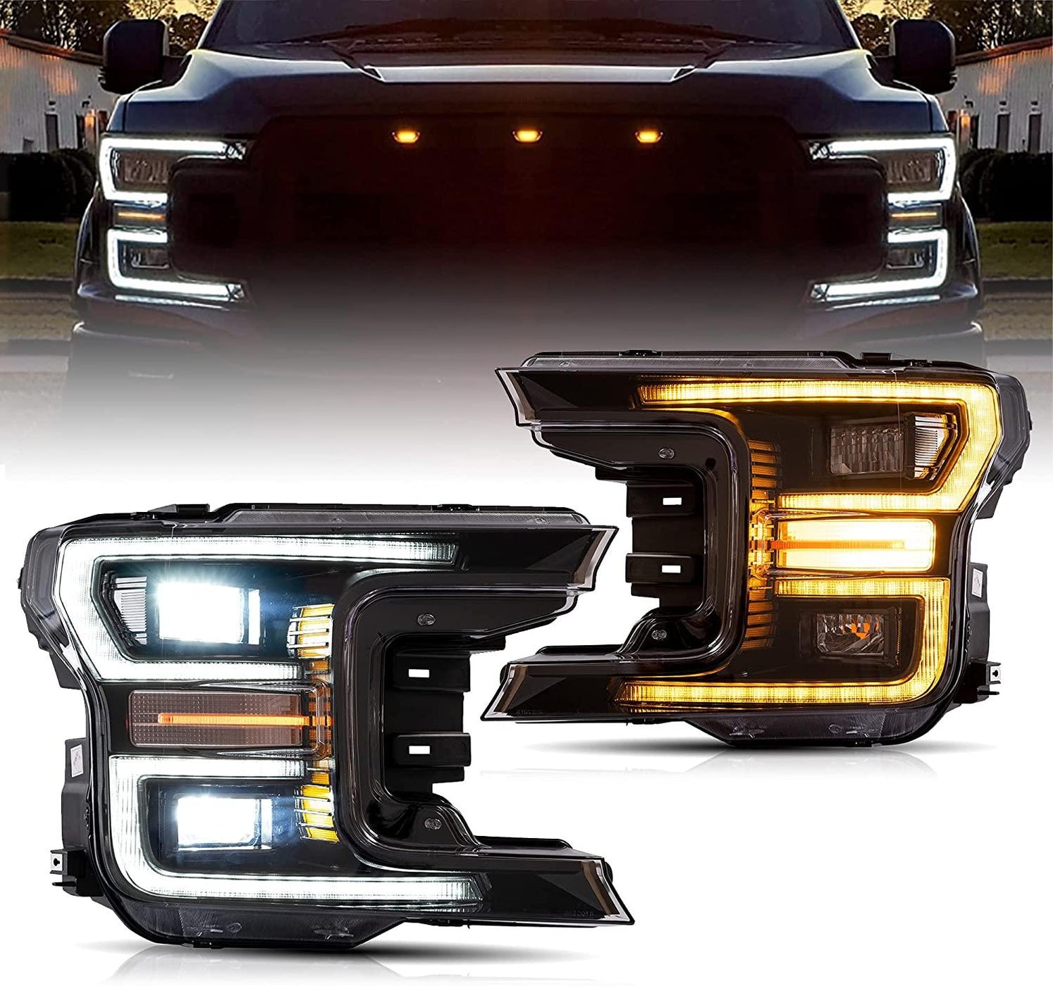 VLAND LED Projector Headlights For 2021-2023 Ford F-150 14th Gen - Black Housing, DRL, DOT Certified (Pair)