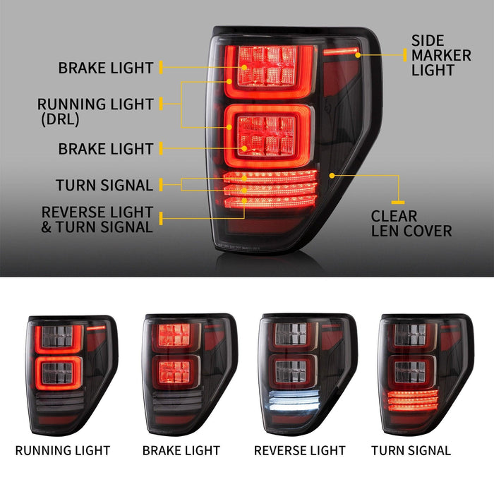 VLAND Full LED Tail Lights For Ford F150 2009-2014 Amber/Red Turn Signal - VLAND VIP