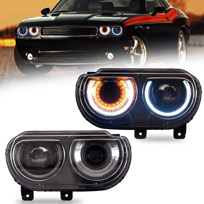 VLAND LED Halo Headlights For Dodge Challenger 2008-2014 Dual Beam DRL(White) With Sequential Turn Signals - VLAND VIP