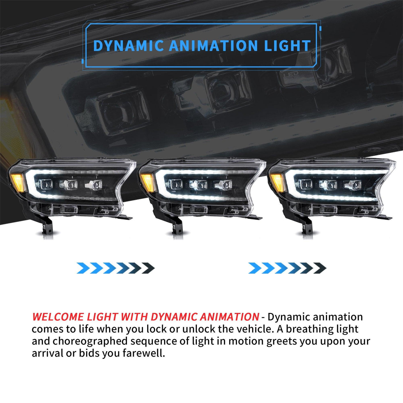 VLAND LED Matrix Projector Headlights For Ford Ranger (T6) Raptor ...