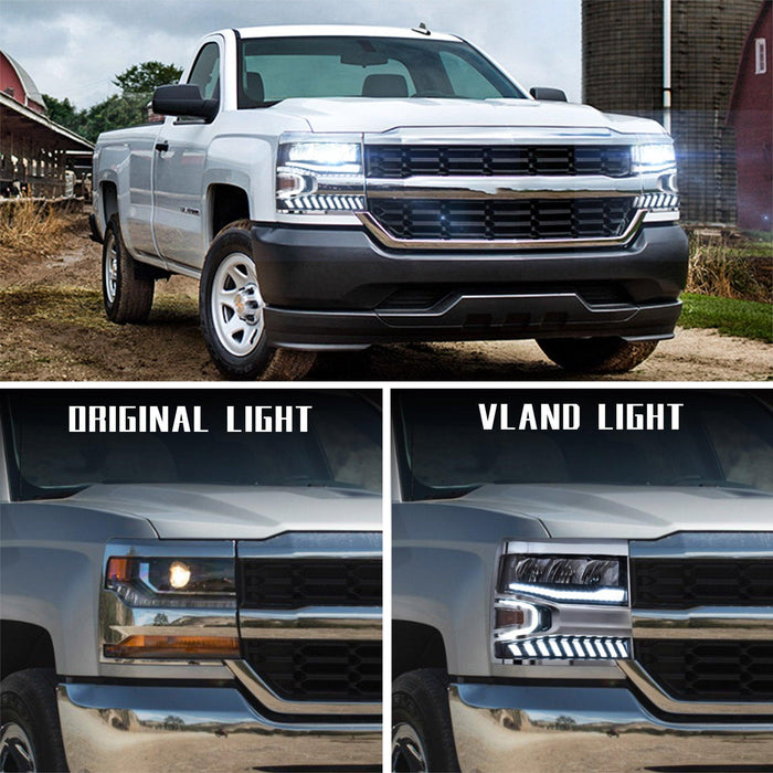 VLAND LED Projector Headlights For Chevrolet Silverado 1500 2016 2017 2018 - VLAND VIP