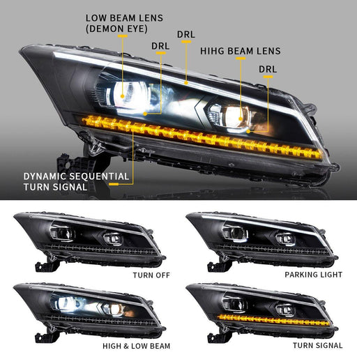 VLAND LED Projector Headlights For Honda Accord 2008-2012 (NOT FOR 2-DOOR COUPE) - VLAND VIP