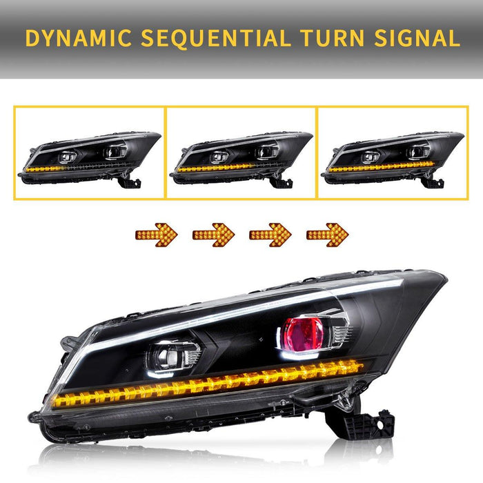 VLAND LED Projector Headlights For Honda Accord 2008-2012 (NOT FOR 2-DOOR COUPE) With Sequential indicators Turn Signals - VLAND VIP