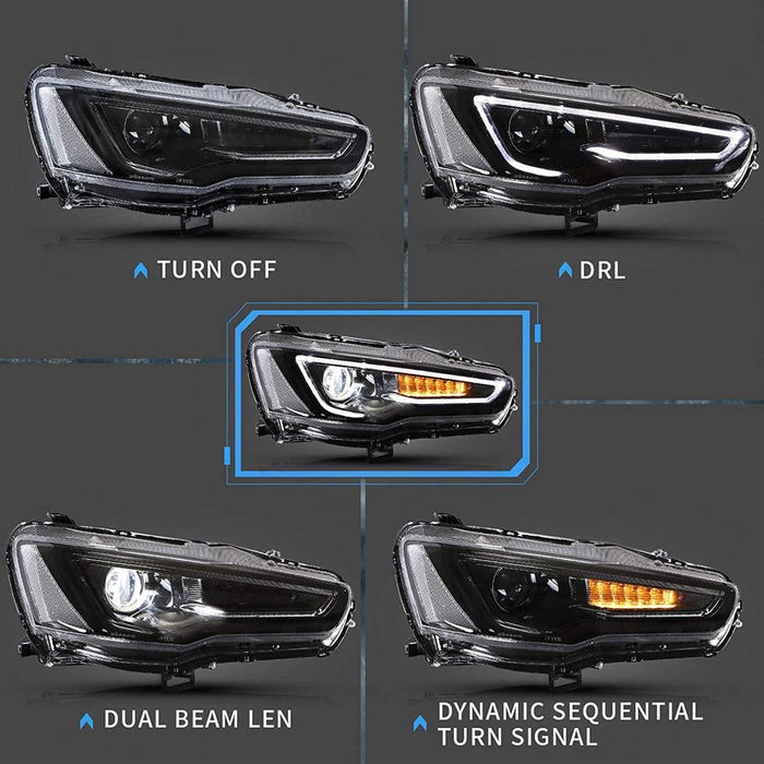 VLAND Led Projector Headlights For Mitsubishi Lancer GT EVO X 2008-2018 with Sequential Indicators - VLAND VIP