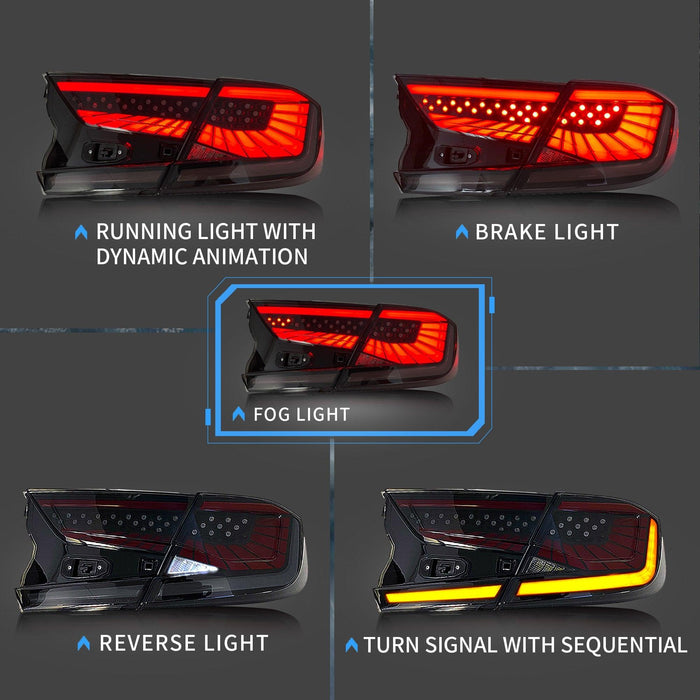 VLAND LED Tail Lights For Honda Accord 10th Gen 2018-2021 with Amber Sequential Turn Signal - VLAND VIP