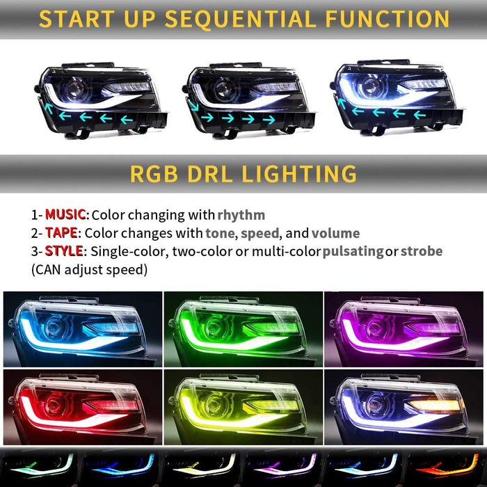 VLAND RGB Dual Beam Headlights For Chevrolet Camaro 5th Gen 2014 2015 - VLAND VIP